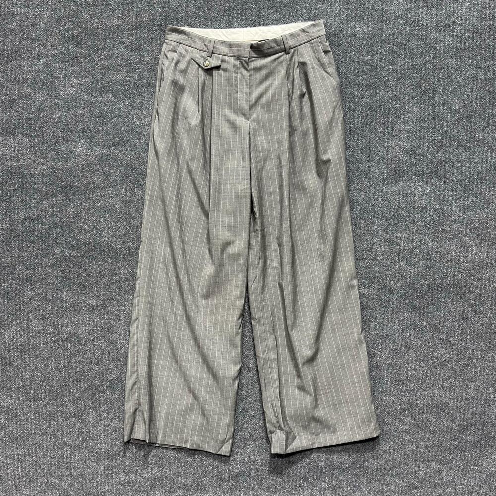 Hugo Boss Pants Womens 10 Gray Pinstripe Wide Leg Pleated Dress Trousers Office